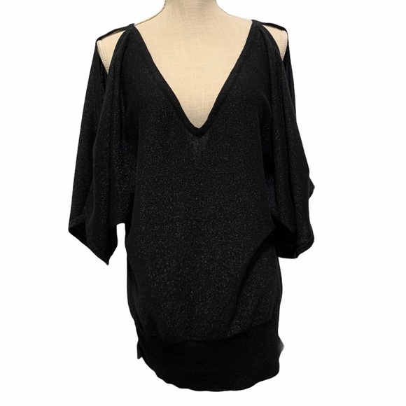 torrid Sweaters - Torrid Cold Shoulder V-Neck Black Glitter Sweater